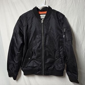 LEVI'S BLACK/ORANGE NYLON BOMBER JACKET MENS SIZE SMALL RN# 54163